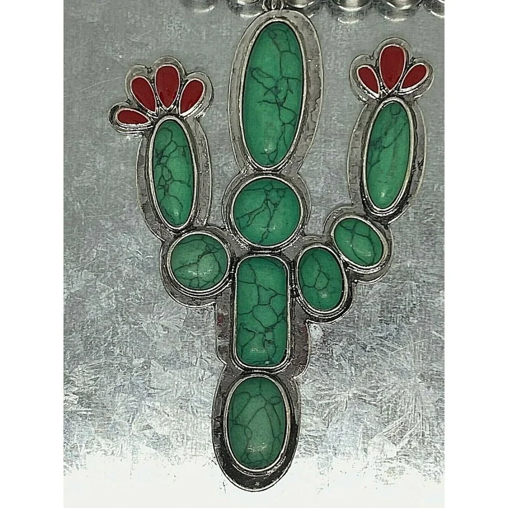 Summer Western southwest Saguaro Cactus Green Turquoise Flowers Pendant new - Picture 5 of 9